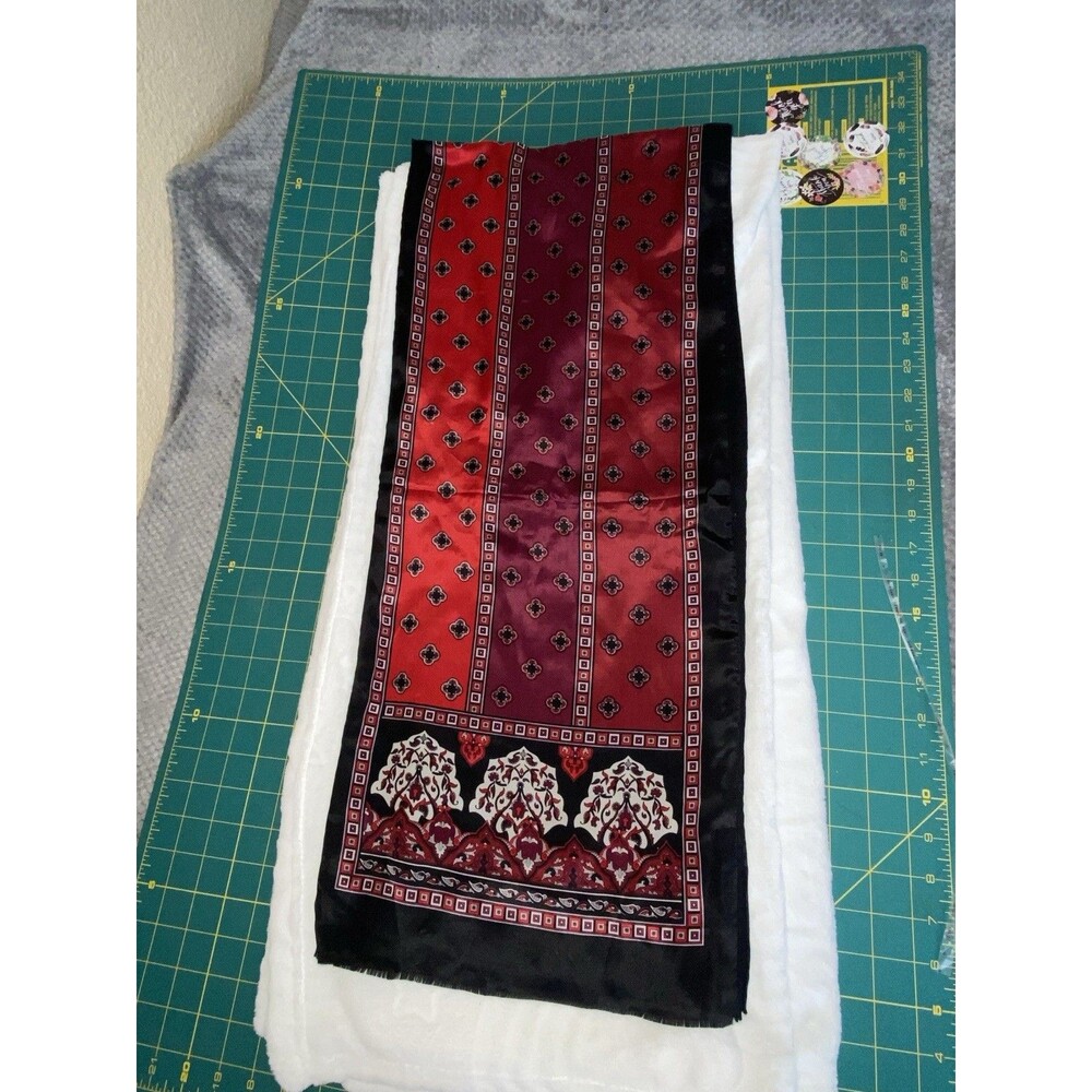 Vintage Red and Black Patterned Silk Scarf - Picture 14 of 16